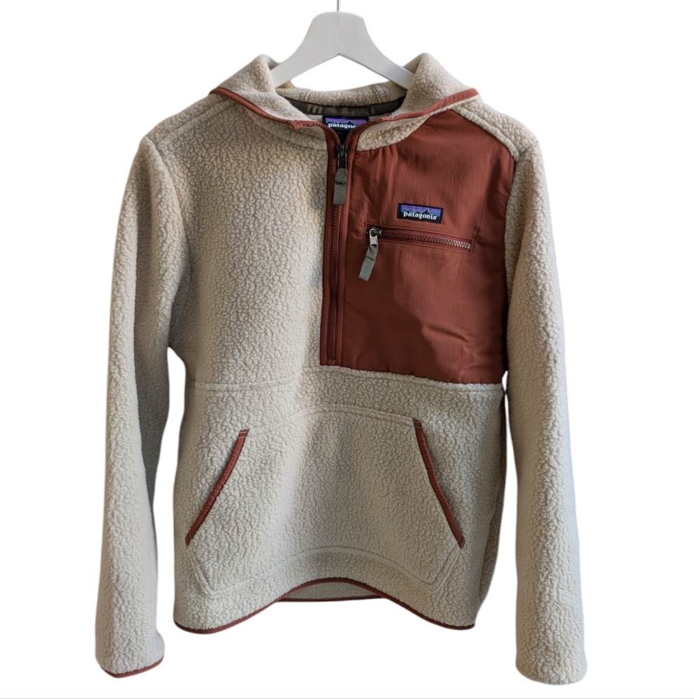 Patagonia Mens Retro Pile Fleece 1/2 Zip Hooded Pullover Size XS El Cap Khaki